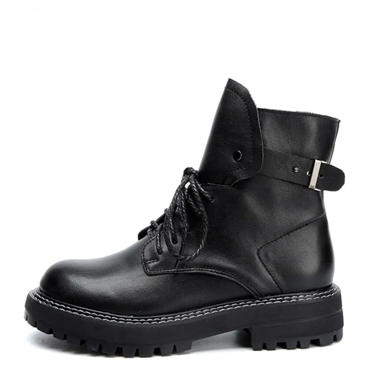 Martin Boots Women 2020 New British Style Genuine Leather Ladies Ankle Boots Thick Heel Retro Casual fur Short Boots Women