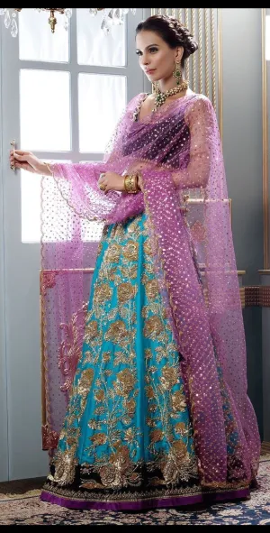 Mehndi Ghagra Choli In Beutifull Turquoise And Perple Color Model# B 1819