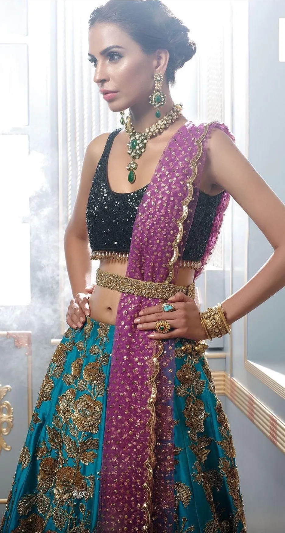 Mehndi Ghagra Choli In Beutifull Turquoise And Perple Color Model# B 1819