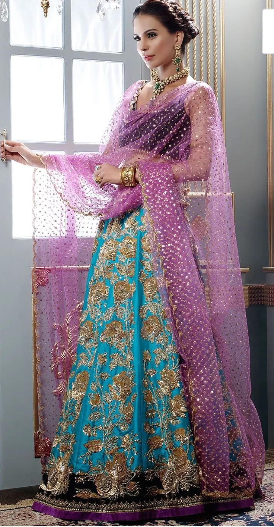 Mehndi Ghagra Choli In Beutifull Turquoise And Perple Color Model# B 1819