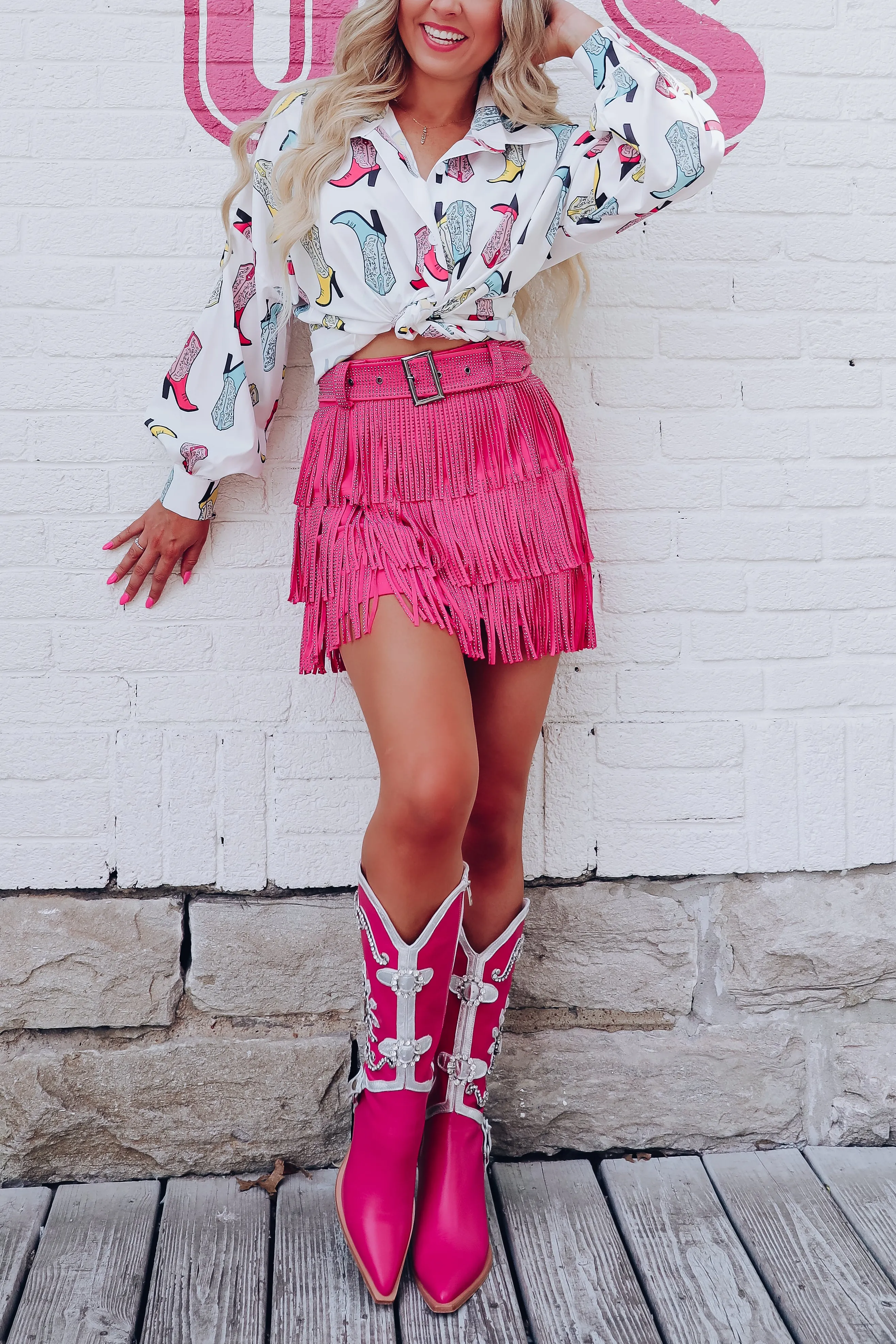 Memphis Cowboy  Boot Printed Blouse