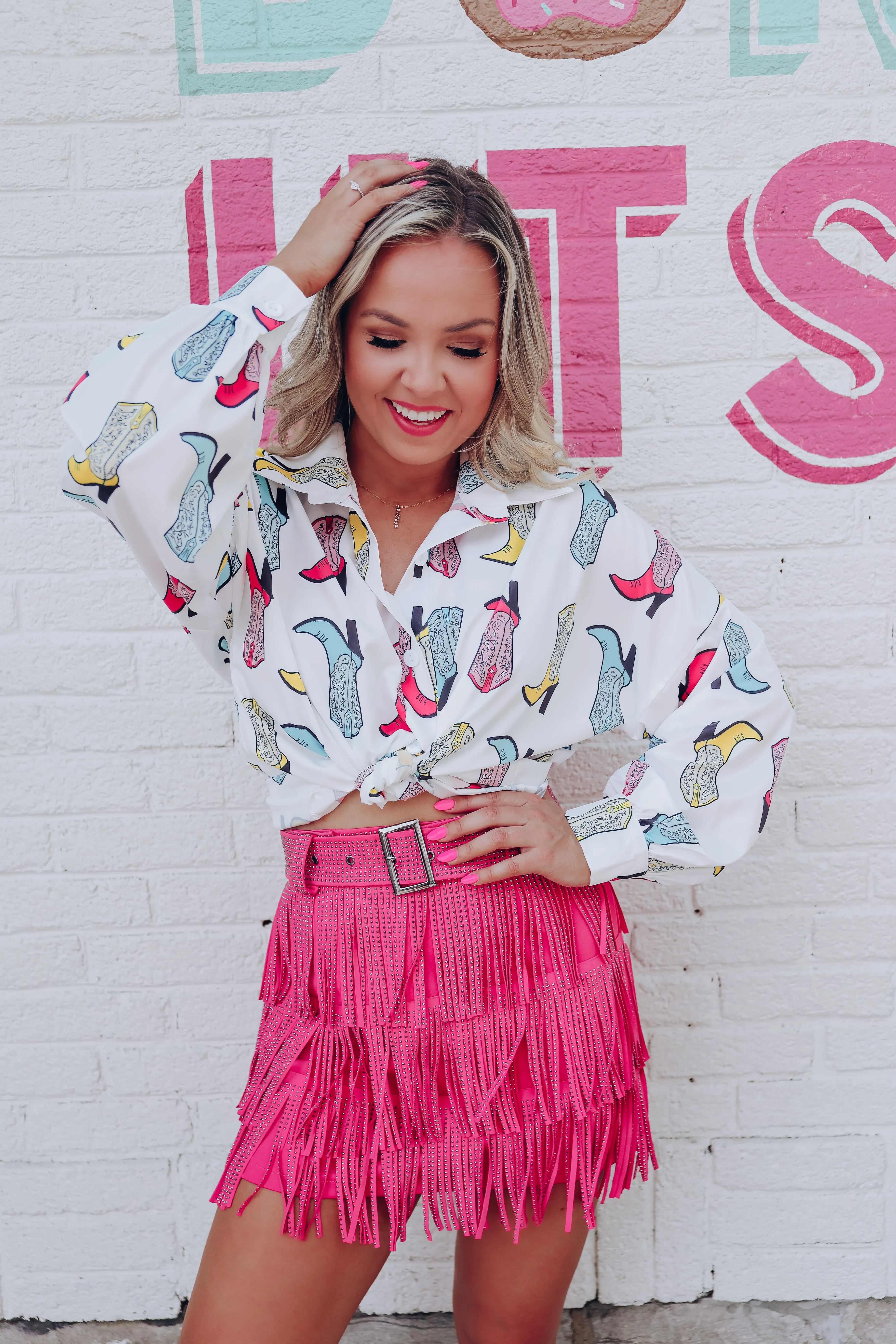 Memphis Cowboy  Boot Printed Blouse
