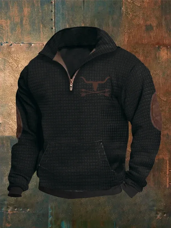 Men's Contrast Color Fur Collar Zipper Casual Sweatshirt