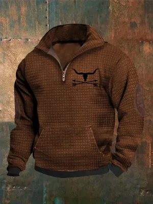 Men's Contrast Color Fur Collar Zipper Casual Sweatshirt