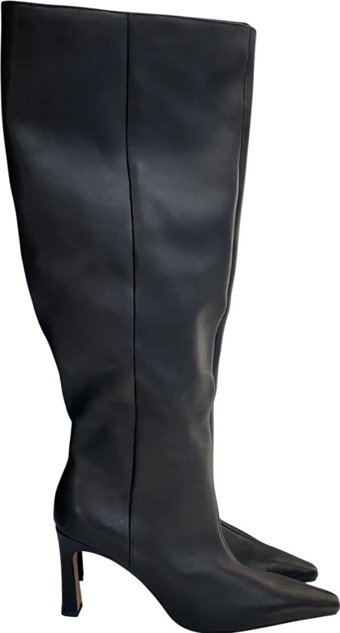 NA-KD Black Slim Toe Leather Knee High Boots UK 7 EU 40 👠