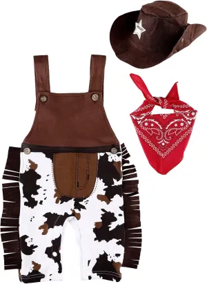 NEW Baby Cowboy Outfits Boys Halloween Costume Romper with Hat and Scarf, age 2-3 Years