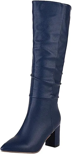 NEW Caradise Womens High Chunky Heel Knee High Slouch Pointed Toe Boots, Blue, Sz 8.5, Retails $65
