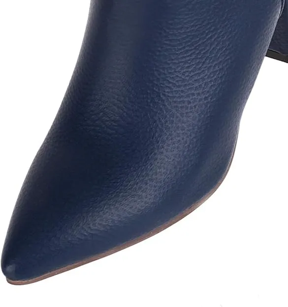 NEW Caradise Womens High Chunky Heel Knee High Slouch Pointed Toe Boots, Blue, Sz 8.5, Retails $65