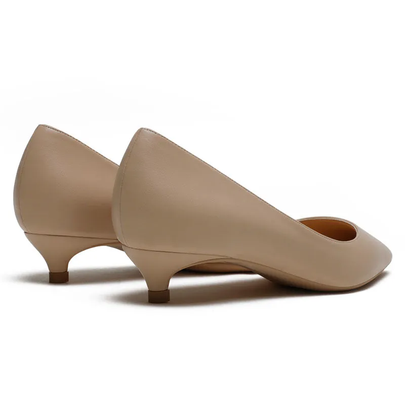 New Elegant Classic Nude Genuine Leather Thin Heel High Heels