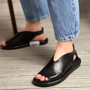 NEW Retails $80  Ultra soft faux Leather Comfortable Soft-Soled Zipper Sandals, Black, Sz 9.5