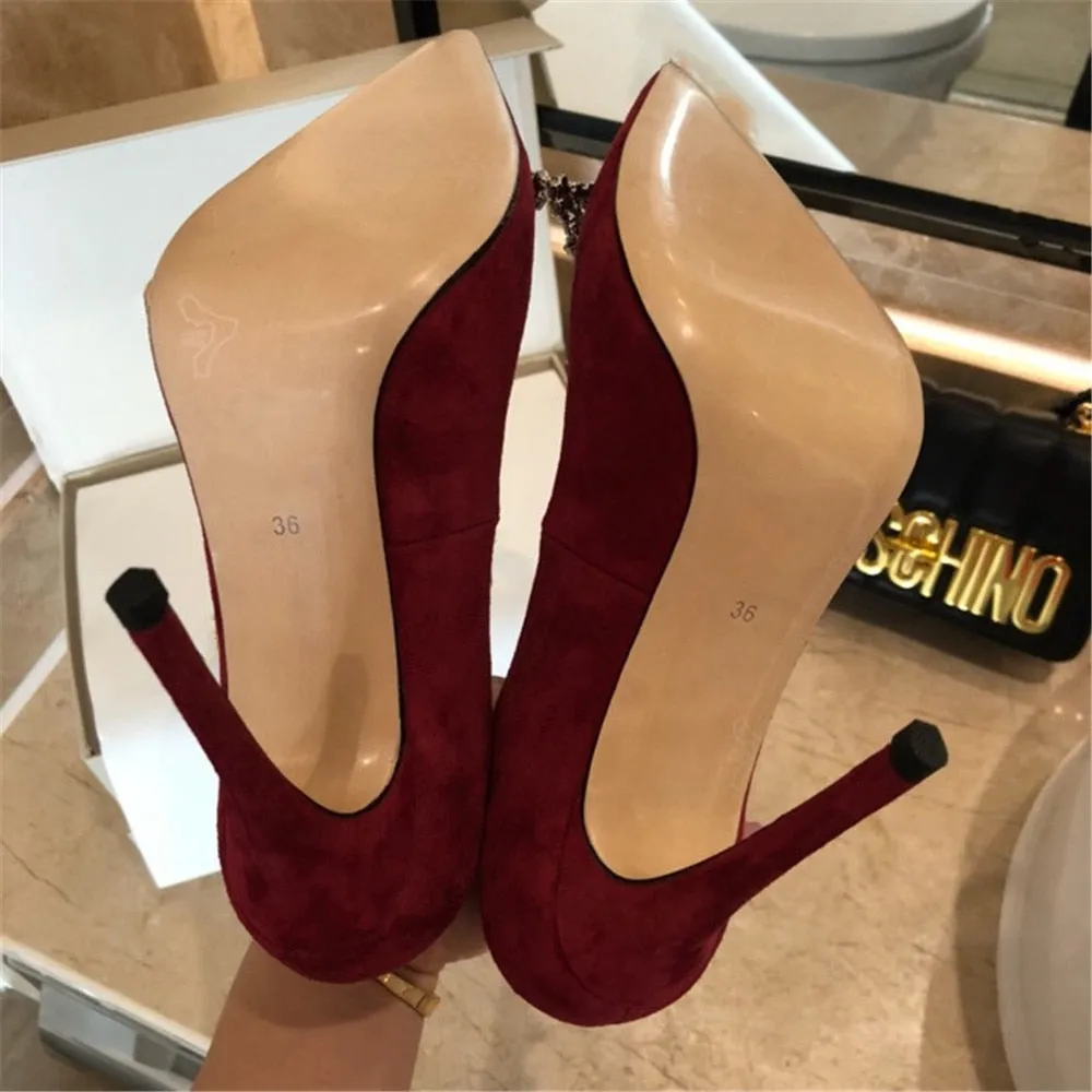 New Spring/Autumn Mature Women's Heels Bling Diamond-bordered Flock Ladies Shoes Genuine Leather Slip-on Shallow Thin Heels