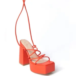 NEW Urban Outfitters Orange Polly Lace Up Platform Heels Size 8