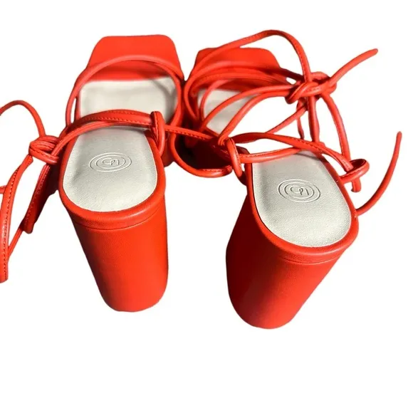 NEW Urban Outfitters Orange Polly Lace Up Platform Heels Size 8
