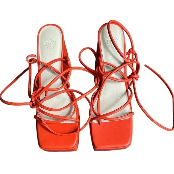 NEW Urban Outfitters Orange Polly Lace Up Platform Heels Size 8