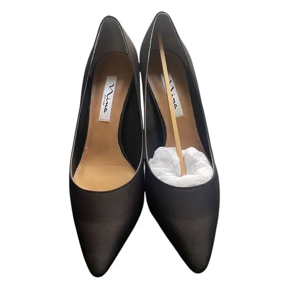 Nina Nina60 Kitten Heel Black Peau Pumps Womens Size 8.5 NWB