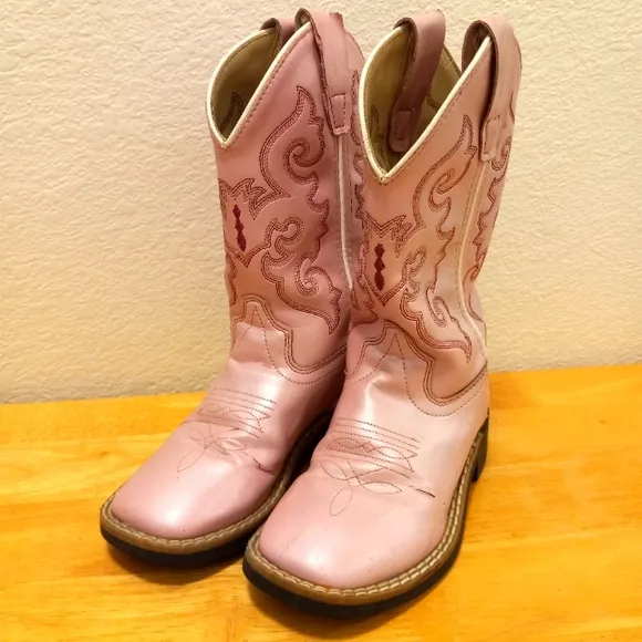 Old West 10 Girls Pearl Pink Western Cowgirl Cowboy Rodeo Boots (Kids)