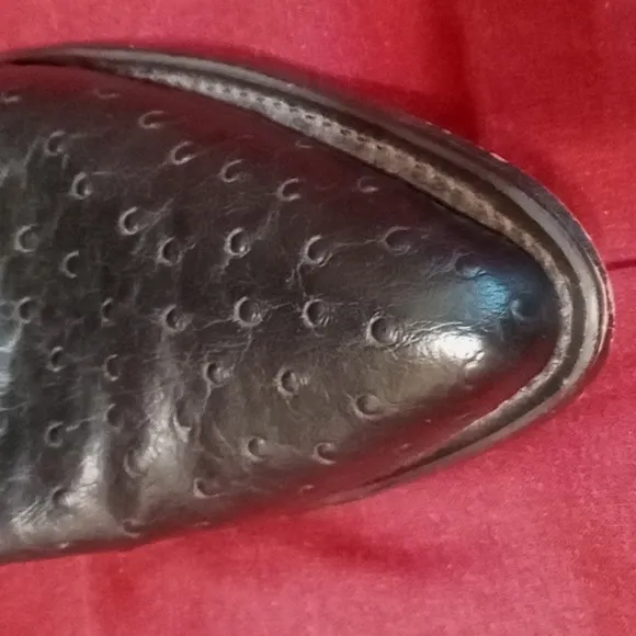 Old West western boots. Black with ostrich print &amp; embroidery. Sz 13D