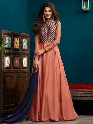 Peach All Over Minimalist Embroidered Anarkali