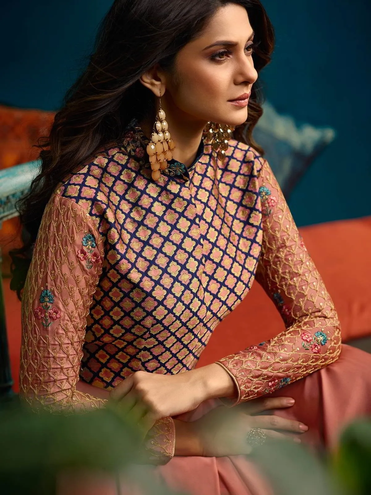 Peach All Over Minimalist Embroidered Anarkali
