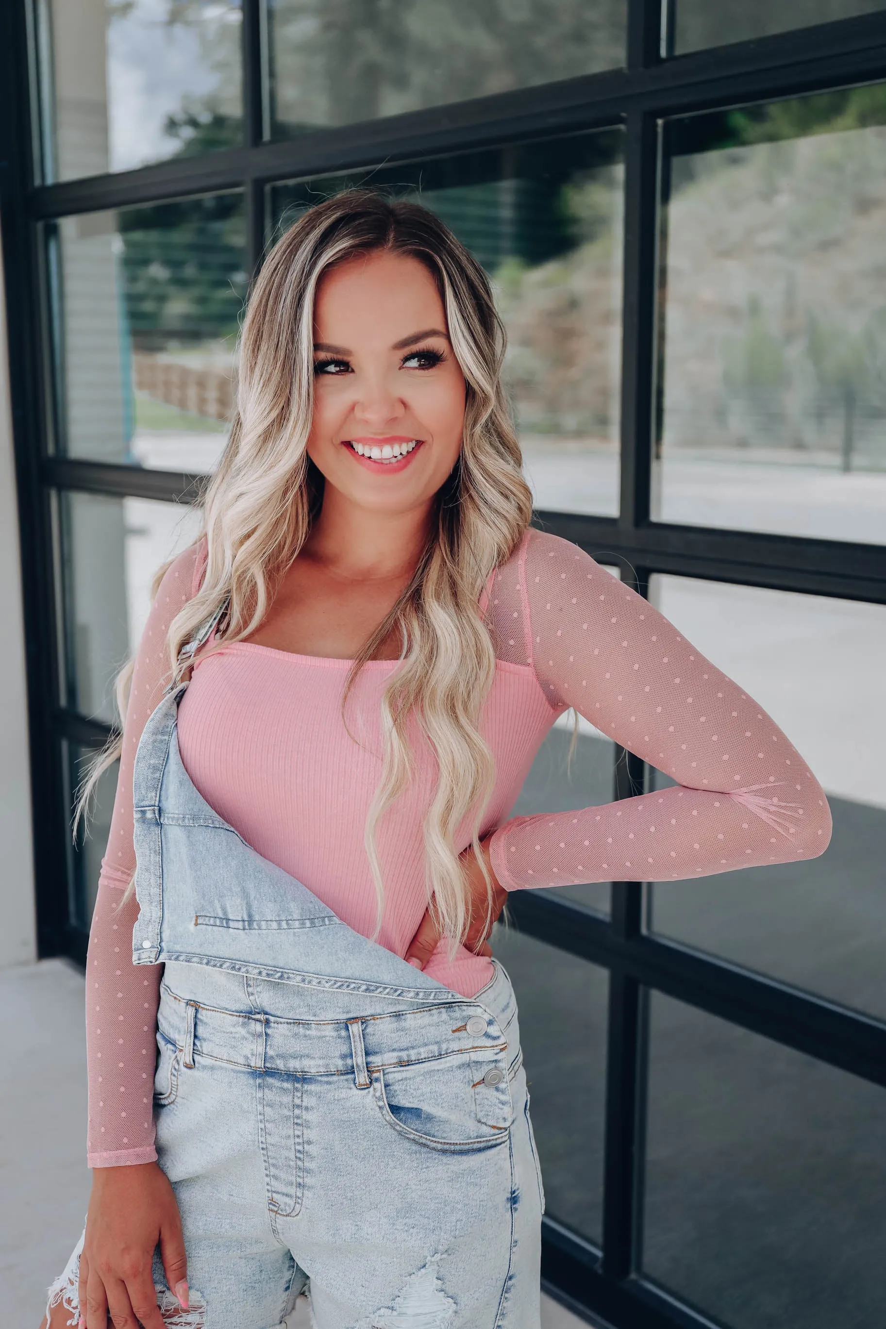 Peri Pink Mesh Sleeve Bodysuit
