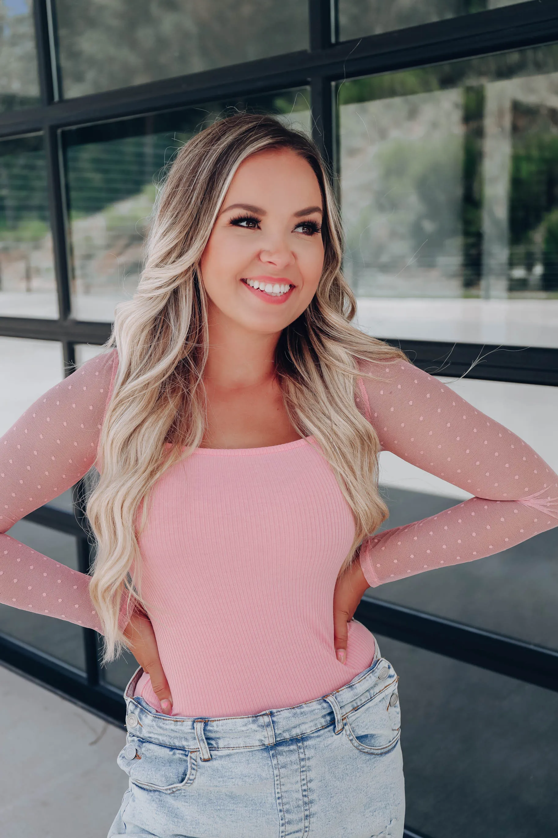 Peri Pink Mesh Sleeve Bodysuit