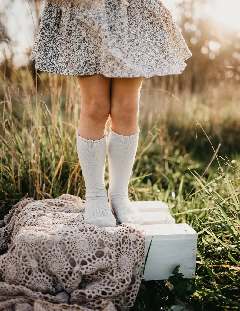 Picnic Knee High Socks - Cloud