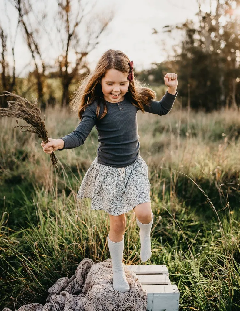 Picnic Knee High Socks - Cloud