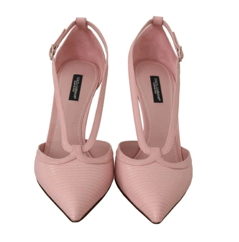 Pink Leather Iguana Strap Pumps Heels