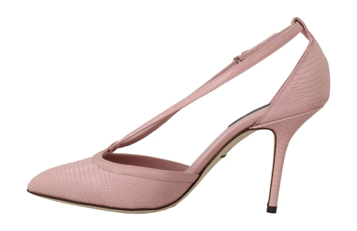 Pink Leather Iguana Strap Pumps Heels