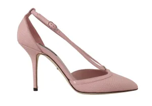 Pink Leather Iguana Strap Pumps Heels