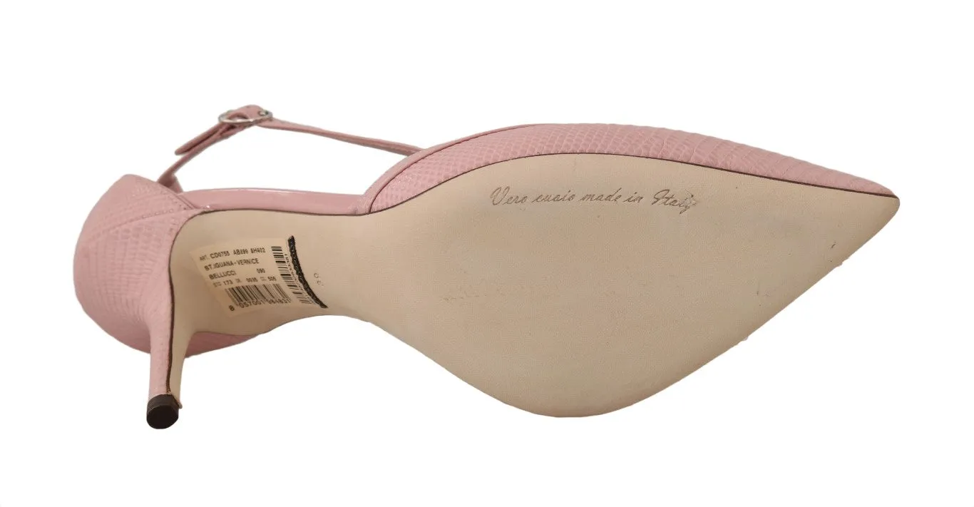 Pink Leather Iguana Strap Pumps Heels