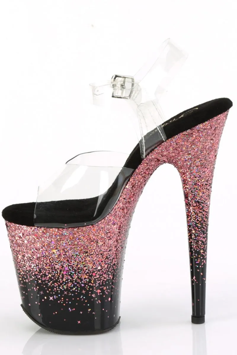 Pleaser USA Flamingo-808SS 8inch Pleaser Stilettos - Black/Pink Glitter