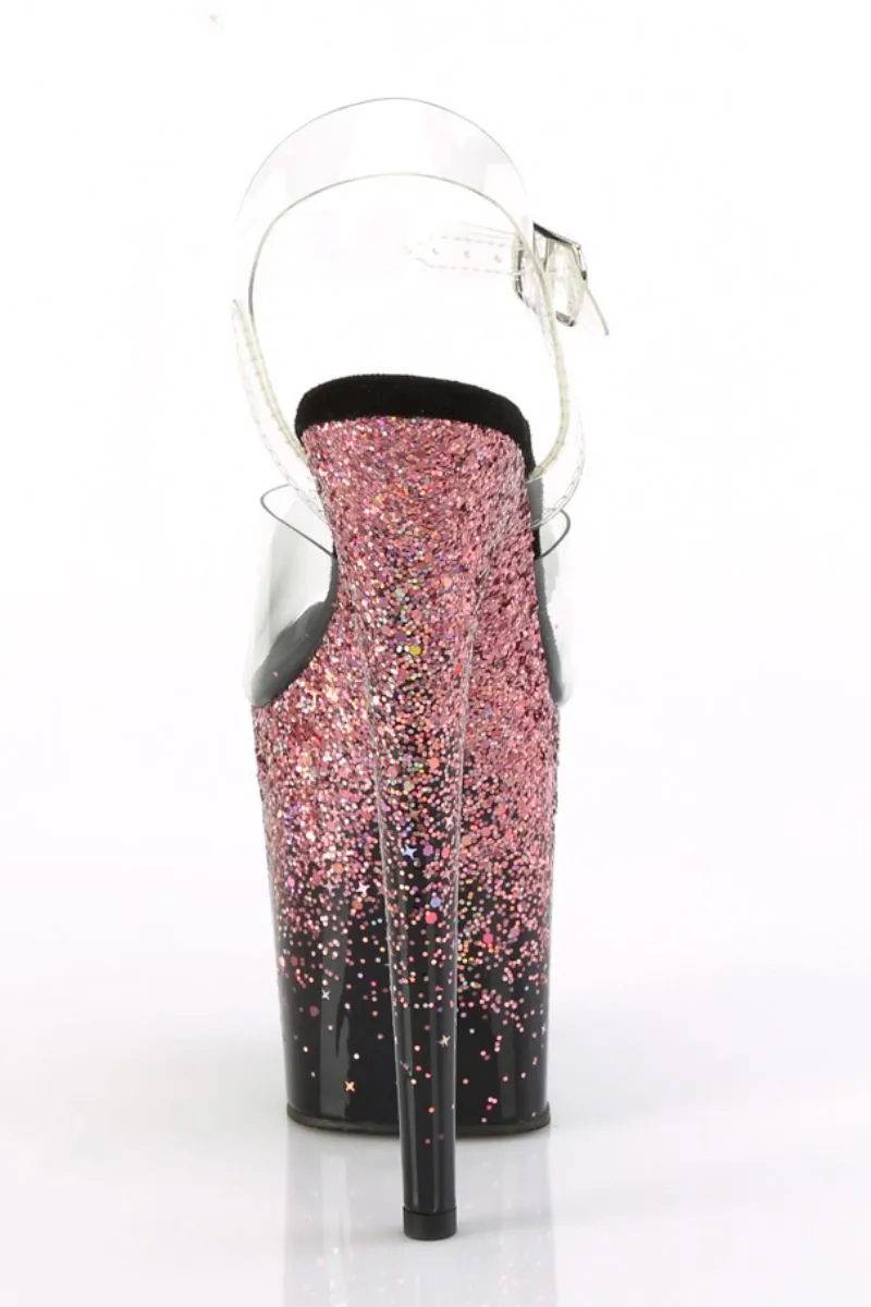 Pleaser USA Flamingo-808SS 8inch Pleaser Stilettos - Black/Pink Glitter