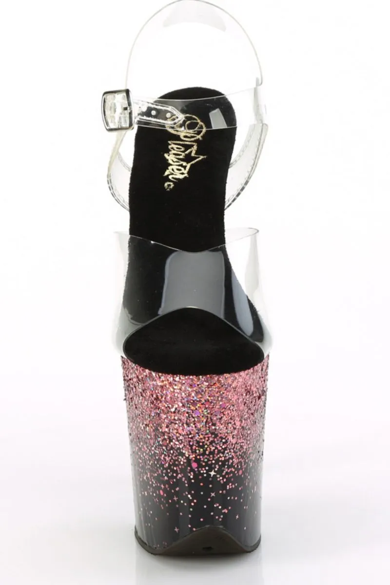Pleaser USA Flamingo-808SS 8inch Pleaser Stilettos - Black/Pink Glitter