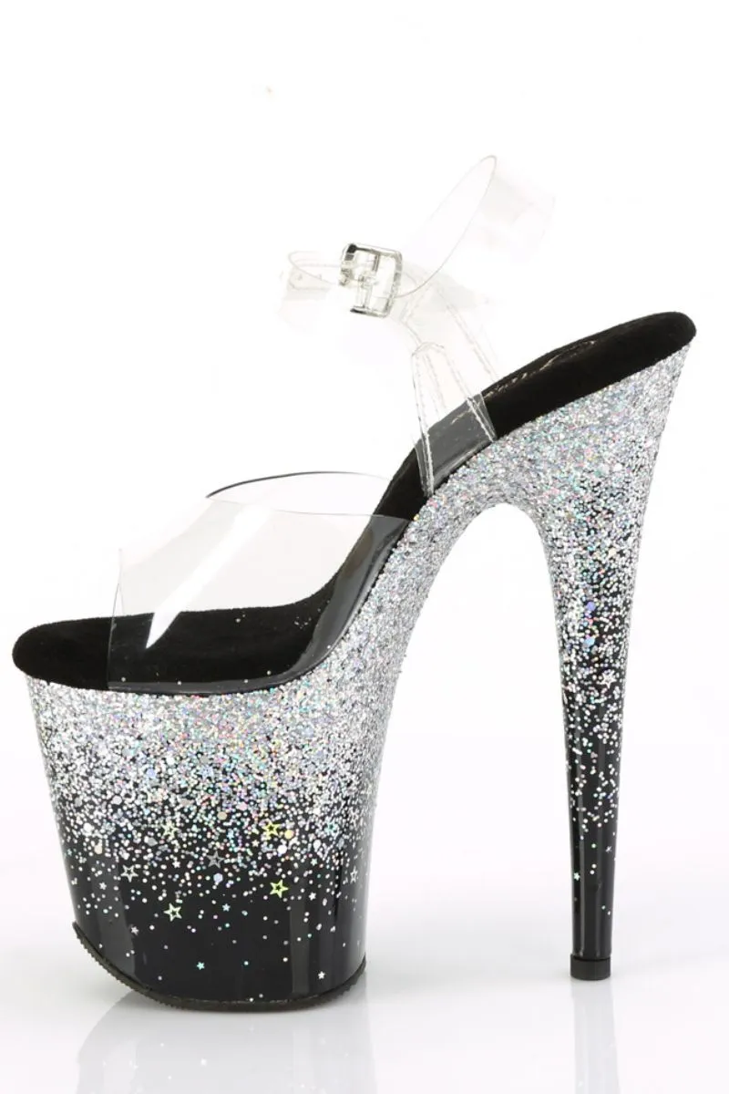 Pleaser USA Flamingo-808SS 8inch Pleaser Stilettos - Black/Silver Glitter