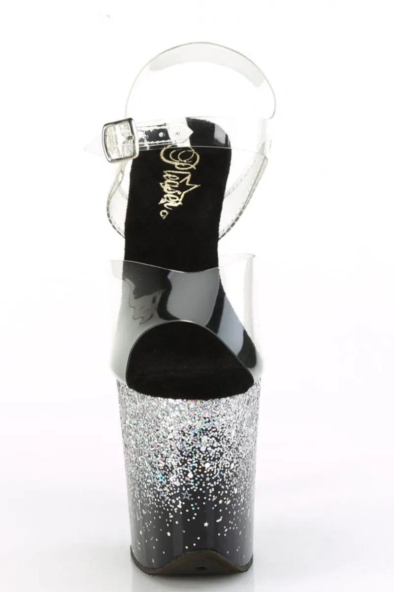 Pleaser USA Flamingo-808SS 8inch Pleaser Stilettos - Black/Silver Glitter