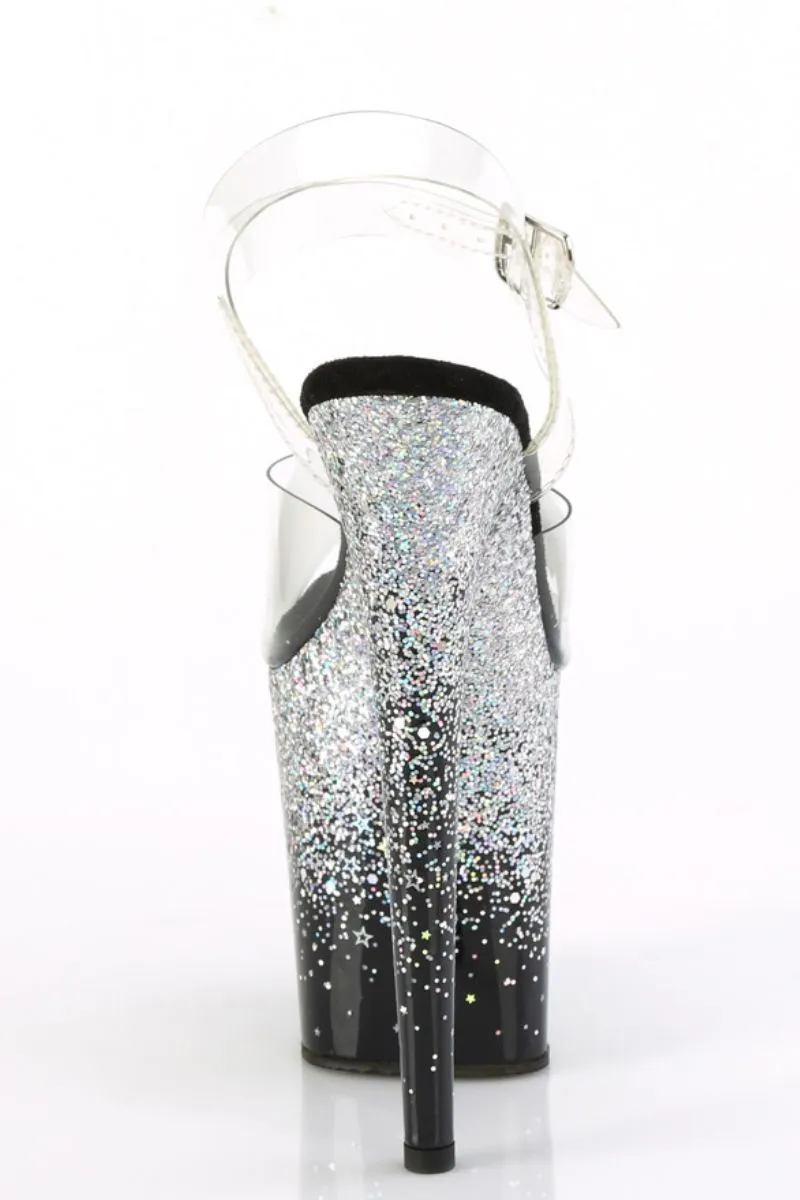Pleaser USA Flamingo-808SS 8inch Pleaser Stilettos - Black/Silver Glitter