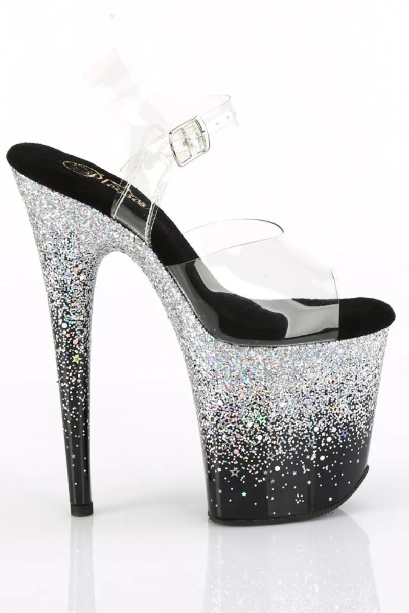 Pleaser USA Flamingo-808SS 8inch Pleaser Stilettos - Black/Silver Glitter