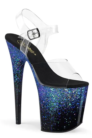 Pleaser USA Flamingo-808SS 8inch Pleasers Stilettos - Black/Blue Glitter