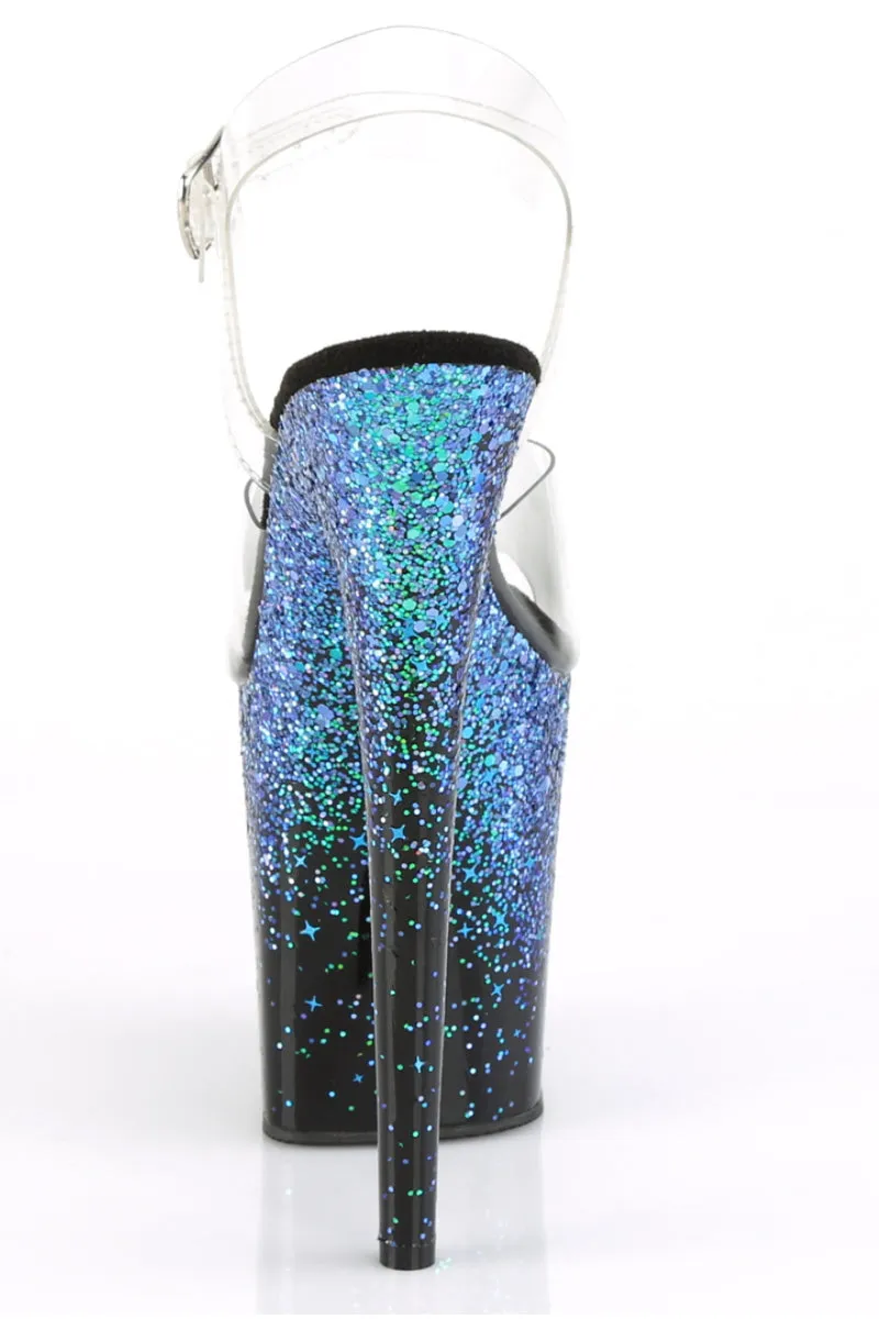 Pleaser USA Flamingo-808SS 8inch Pleasers Stilettos - Black/Blue Glitter
