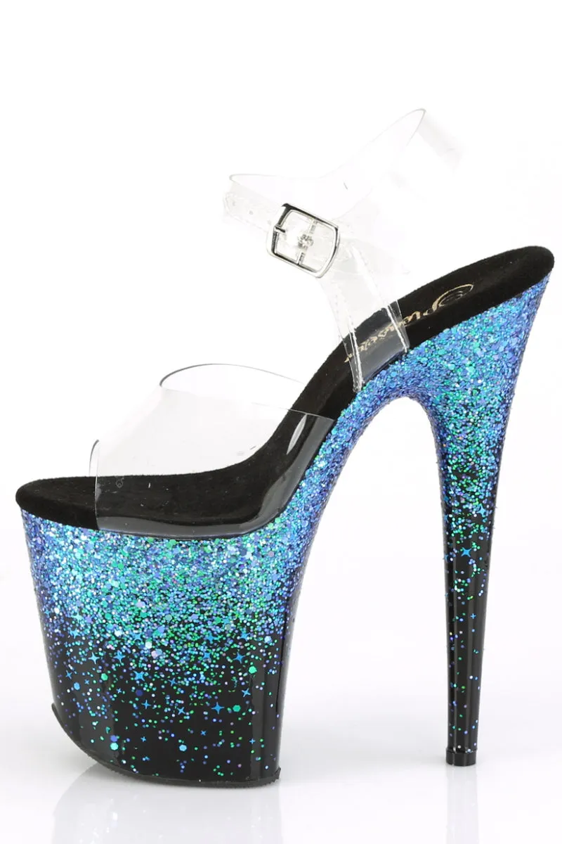 Pleaser USA Flamingo-808SS 8inch Pleasers Stilettos - Black/Blue Glitter