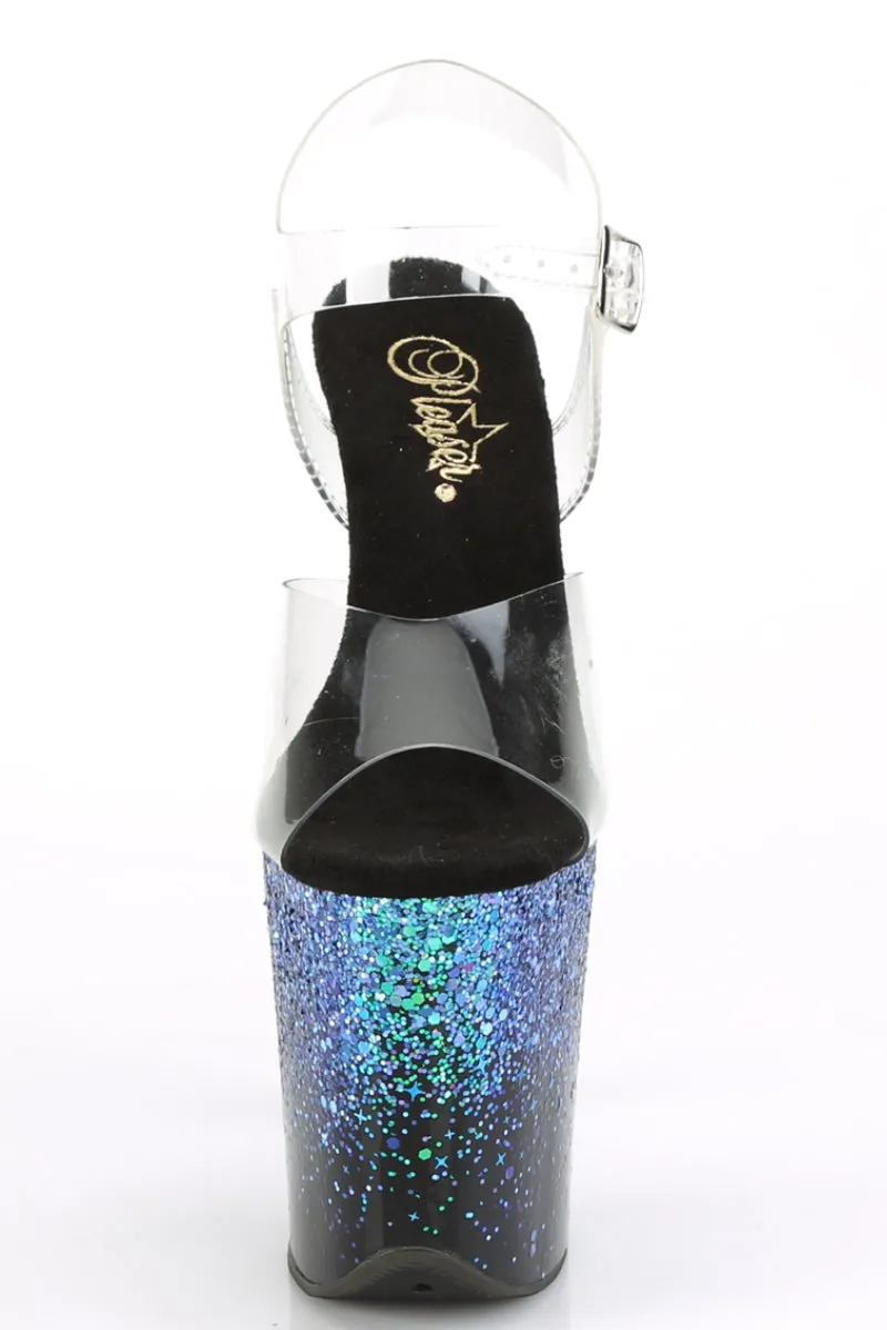 Pleaser USA Flamingo-808SS 8inch Pleasers Stilettos - Black/Blue Glitter