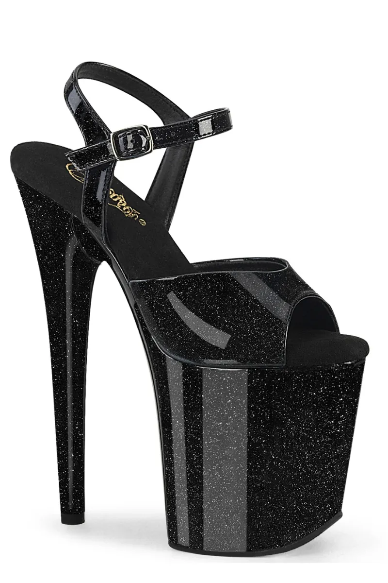 Pleaser USA Flamingo-809GP 8inch Pleaser Stilettos - Black Glitter