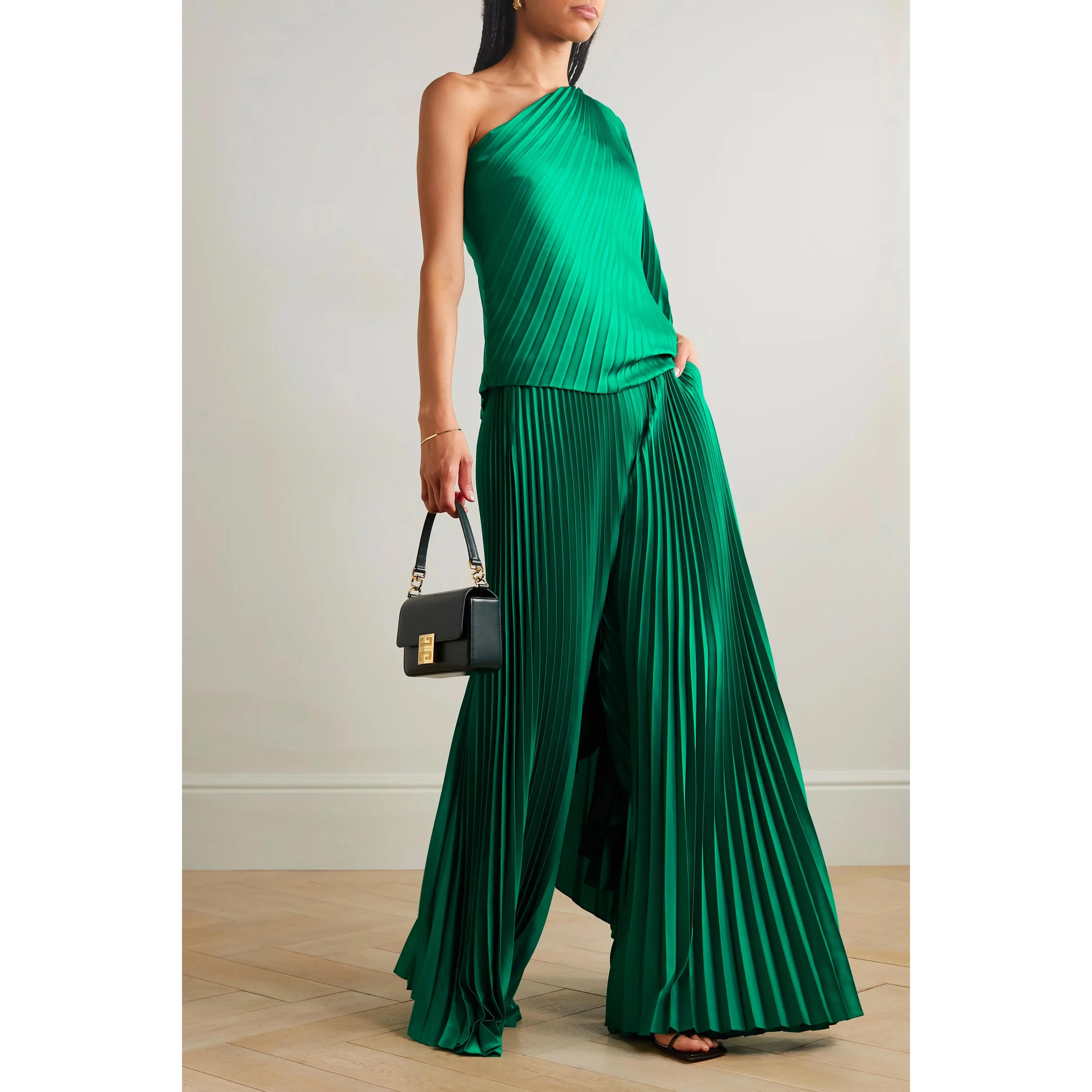 Plissé-satin wide-leg pants