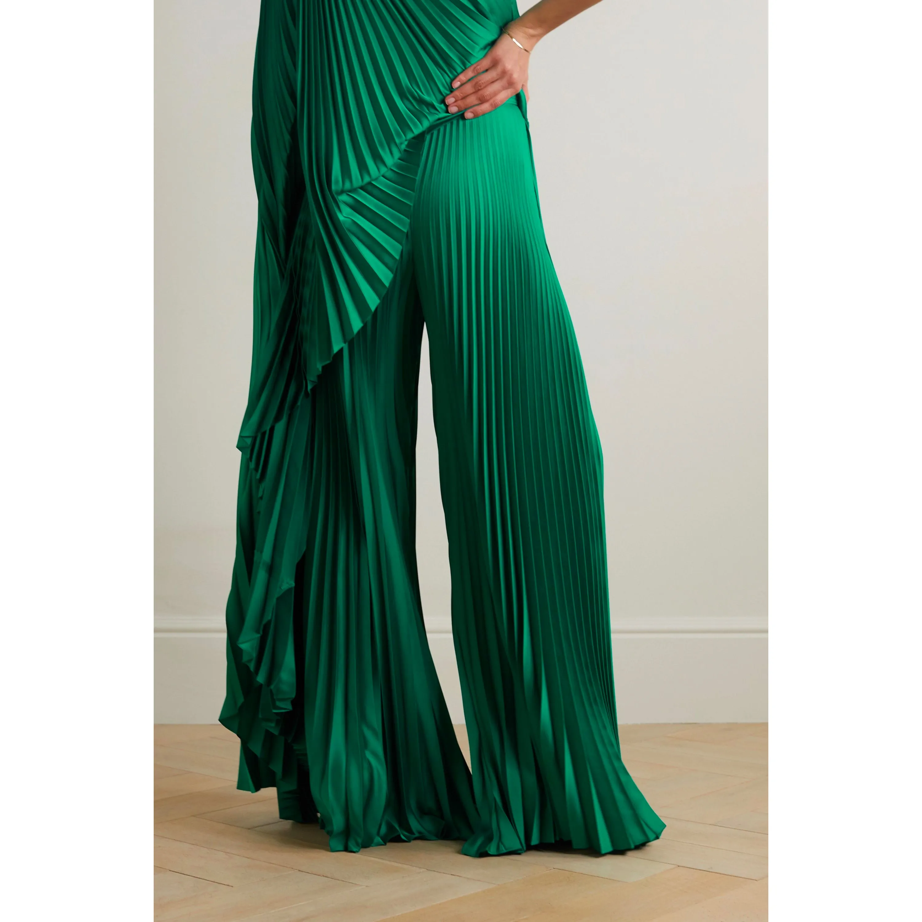 Plissé-satin wide-leg pants