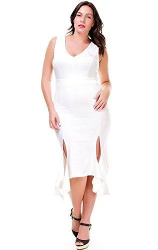 Plus Size Dress Sleeveless Cocktail Party Salsa Dance Split Skirt