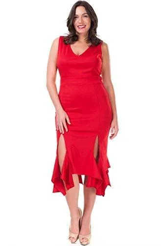 Plus Size Dress Sleeveless Cocktail Party Salsa Dance Split Skirt