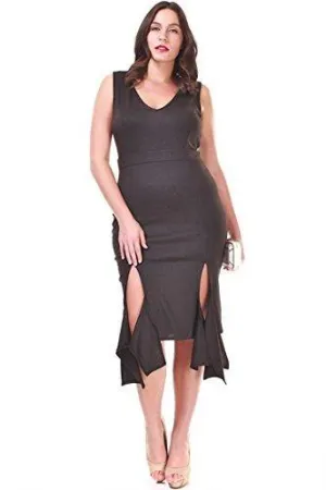 Plus Size Dress Sleeveless Cocktail Party Salsa Dance Split Skirt