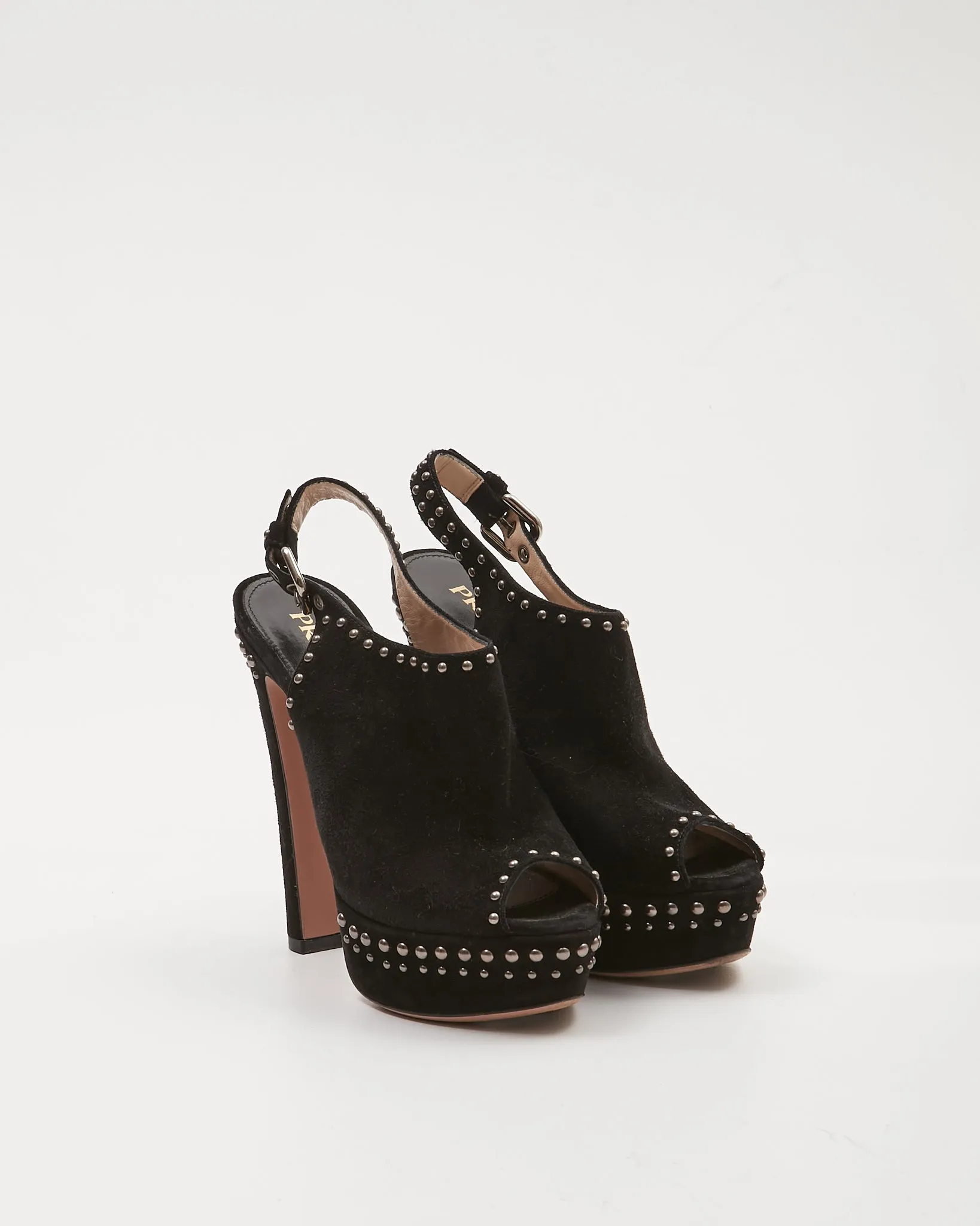 Prada Black Suede Platform Studded Pumps - 37