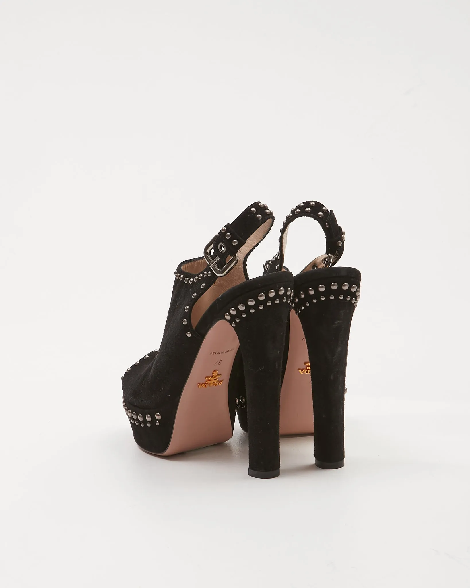 Prada Black Suede Platform Studded Pumps - 37